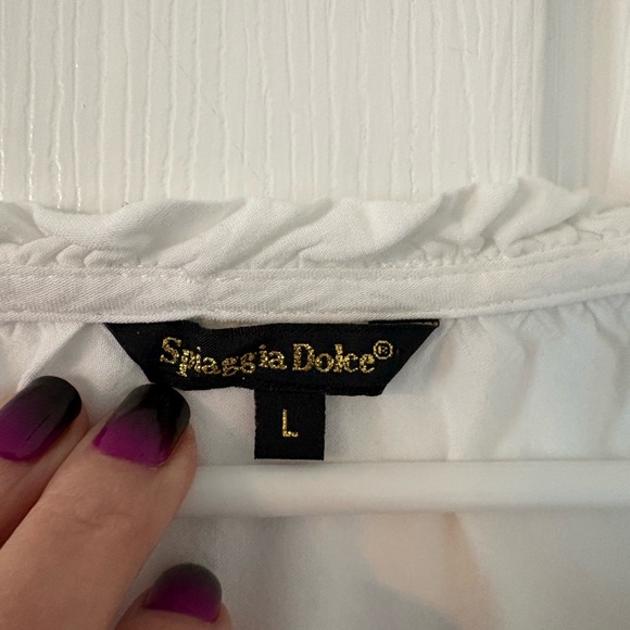 White Eyelet Lace Peplum Blouse Boho Cottagecore Flowy Top Size L - Picture 4 of 7